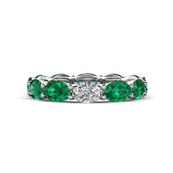 Madison x Oval Diamond and Emerald Eternity Band Oval Diamond and Emerald ctw set in gorgeous drape like basket setting eternity stackable ring Platinum