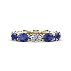 Madison x Oval Lab Grown Diamond and Iolite Eternity Band Oval Lab Grown Diamond and Iolite ctw set in gorgeous drape like basket setting eternity stackable ring K Yellow Gold