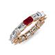 4 - Beverly 5x3 mm Emerald Cut Natural Diamond and Ruby Eternity Band 