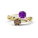 1 - Jianna 6.00 mm Cushion Amethyst and Round Smoky Quartz 2 Stone Promise Ring 