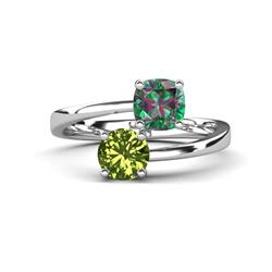 Jianna Cushion Lab Created Alexandrite and Round Peridot Stone Promise Ring Cushion Lab Created Alexandrite and Round Peridot ctw Women Bypass Stone Promise Ring K White Gold