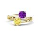 1 - Jianna 6.00 mm Cushion Amethyst and Round Lab Created Yellow Sapphire 2 Stone Promise Ring 