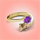 4 - Jianna 6.00 mm Cushion Amethyst and Round Smoky Quartz 2 Stone Promise Ring 