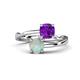 1 - Jianna 6.00 mm Cushion Amethyst and Round Opal 2 Stone Promise Ring 