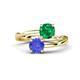 1 - Jianna 6.00 mm Cushion Lab Created Emerald and Round Tanzanite 2 Stone Promise Ring 