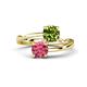 1 - Jianna 6.00 mm Cushion Peridot and Round Pink Tourmaline 2 Stone Promise Ring 