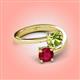 4 - Jianna 6.00 mm Cushion Peridot and Round Ruby 2 Stone Promise Ring 