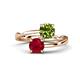 1 - Jianna 6.00 mm Cushion Peridot and Round Ruby 2 Stone Promise Ring 