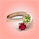 4 - Jianna 6.00 mm Cushion Peridot and Round Ruby 2 Stone Promise Ring 