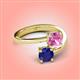 4 - Jianna 6.00 mm Cushion Lab Created Pink Sapphire and Round Blue Sapphire 2 Stone Promise Ring 