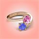 4 - Jianna 6.00 mm Cushion Lab Created Pink Sapphire and Round Tanzanite 2 Stone Promise Ring 