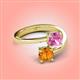 4 - Jianna 6.00 mm Cushion Lab Created Pink Sapphire and Round Citrine 2 Stone Promise Ring 