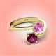 4 - Jianna 6.00 mm Cushion Lab Created Pink Sapphire and Round Rhodolite Garnet 2 Stone Promise Ring 