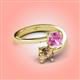 4 - Jianna 6.00 mm Cushion Lab Created Pink Sapphire and Round Smoky Quartz 2 Stone Promise Ring 