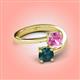 4 - Jianna 6.00 mm Cushion Lab Created Pink Sapphire and Round London Blue Topaz 2 Stone Promise Ring 