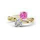 1 - Jianna 6.00 mm Cushion Lab Created Pink Sapphire and GIA Certified Round Natural Diamond 2 Stone Promise Ring 
