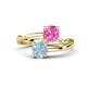 1 - Jianna 6.00 mm Cushion Lab Created Pink Sapphire and Round Aquamarine 2 Stone Promise Ring 
