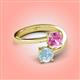 4 - Jianna 6.00 mm Cushion Lab Created Pink Sapphire and Round Aquamarine 2 Stone Promise Ring 