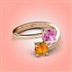 4 - Jianna 6.00 mm Cushion Lab Created Pink Sapphire and Round Citrine 2 Stone Promise Ring 