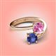 4 - Jianna 6.00 mm Cushion Lab Created Pink Sapphire and Round Iolite 2 Stone Promise Ring 