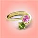 4 - Jianna 6.00 mm Cushion Lab Created Pink Sapphire and Round Peridot 2 Stone Promise Ring 