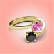 4 - Jianna 6.00 mm Cushion Lab Created Pink Sapphire and Round Black Diamond 2 Stone Promise Ring 