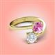 4 - Jianna 6.00 mm Cushion Lab Created Pink Sapphire and Round White Sapphire 2 Stone Promise Ring 