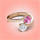 4 - Jianna 6.00 mm Cushion Lab Created Pink Sapphire and Round White Sapphire 2 Stone Promise Ring 