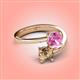 4 - Jianna 6.00 mm Cushion Lab Created Pink Sapphire and Round Smoky Quartz 2 Stone Promise Ring 