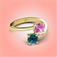 4 - Jianna 6.00 mm Cushion Lab Created Pink Sapphire and Round Blue Diamond 2 Stone Promise Ring 