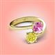 4 - Jianna 6.00 mm Cushion Lab Created Pink Sapphire and Round Yellow Diamond 2 Stone Promise Ring 