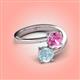 4 - Jianna 6.00 mm Cushion Lab Created Pink Sapphire and Round Aquamarine 2 Stone Promise Ring 