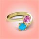 4 - Jianna 6.00 mm Cushion Lab Created Pink Sapphire and Round Turquoise 2 Stone Promise Ring 
