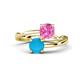 1 - Jianna 6.00 mm Cushion Lab Created Pink Sapphire and Round Turquoise 2 Stone Promise Ring 