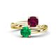1 - Jianna 6.00 mm Cushion Rhodolite Garnet and Round Emerald 2 Stone Promise Ring 