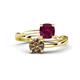 1 - Jianna 6.00 mm Cushion Rhodolite Garnet and Round Smoky Quartz 2 Stone Promise Ring 