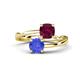 1 - Jianna 6.00 mm Cushion Rhodolite Garnet and Round Tanzanite 2 Stone Promise Ring 