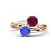 1 - Jianna 6.00 mm Cushion Rhodolite Garnet and Round Tanzanite 2 Stone Promise Ring 