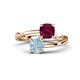 1 - Jianna 6.00 mm Cushion Rhodolite Garnet and Round Aquamarine 2 Stone Promise Ring 