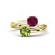 1 - Jianna 6.00 mm Cushion Rhodolite Garnet and Round Peridot 2 Stone Promise Ring 