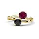 1 - Jianna 6.00 mm Cushion Rhodolite Garnet and Round Black Diamond 2 Stone Promise Ring 