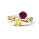 1 - Jianna 6.00 mm Cushion Rhodolite Garnet and Round Lab Created Yellow Sapphire 2 Stone Promise Ring 