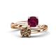 1 - Jianna 6.00 mm Cushion Rhodolite Garnet and Round Smoky Quartz 2 Stone Promise Ring 