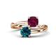 1 - Jianna 6.00 mm Cushion Rhodolite Garnet and Round Blue Diamond 2 Stone Promise Ring 