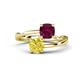 1 - Jianna 6.00 mm Cushion Rhodolite Garnet and Round Yellow Diamond 2 Stone Promise Ring 