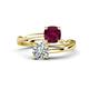 1 - Jianna 6.00 mm Cushion Rhodolite Garnet and GIA Certified Round Natural Diamond 2 Stone Promise Ring 