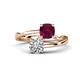 1 - Jianna 6.00 mm Cushion Rhodolite Garnet and GIA Certified Round Natural Diamond 2 Stone Promise Ring 