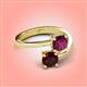 4 - Jianna 6.00 mm Cushion Rhodolite Garnet and Round Red Garnet 2 Stone Promise Ring 