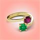 4 - Jianna 6.00 mm Cushion Rhodolite Garnet and Round Emerald 2 Stone Promise Ring 