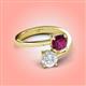4 - Jianna 6.00 mm Cushion Rhodolite Garnet and Round White Sapphire 2 Stone Promise Ring 